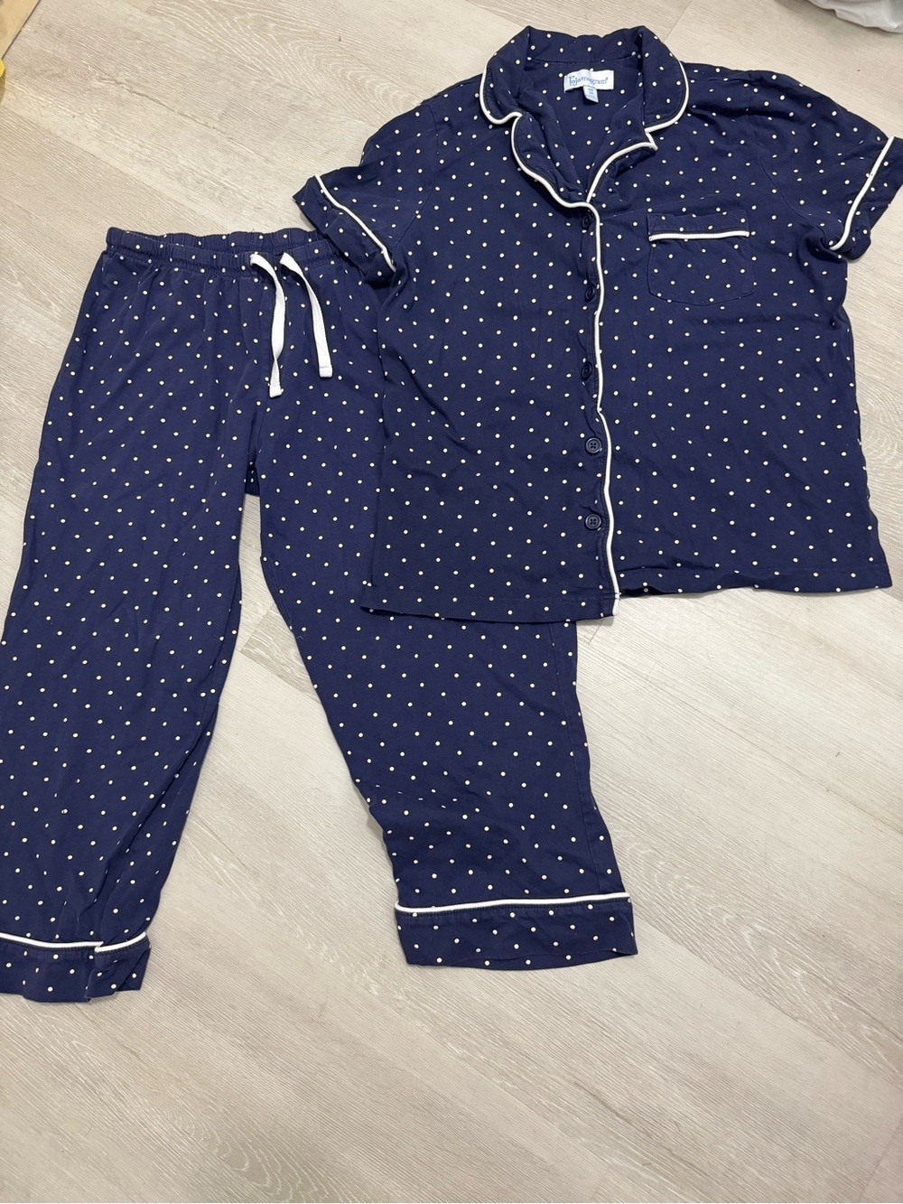 Pajamagram Navy Polka Dot Short-Sleeve Pajama Set with White Piping